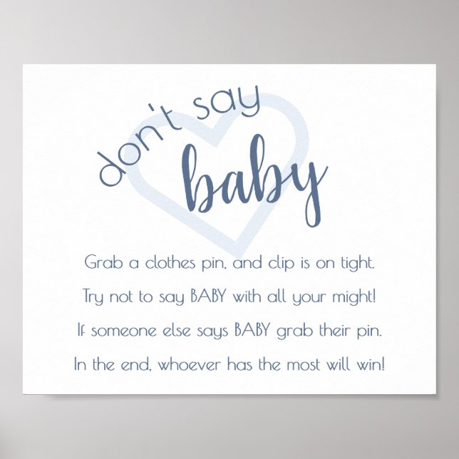 Chic Baby Shower | Dusty Blue Dont Say Baby Game Poster (Vorne)