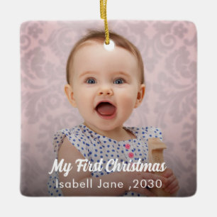Chic Baby's First Christmas Newborn-Foto Keramikornament