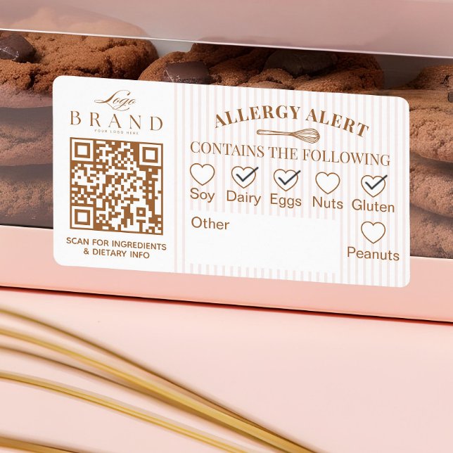 Chic Bäckerei Logo Allergie Warnung Backwaren QR-C (Chic Bakery Logo Allergy Alert Baked Goods QR Code Label)