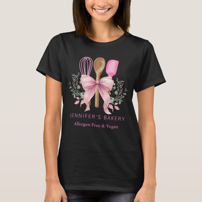 Chic Bakery Konditorei Koch Backutensien Pink Bow T-Shirt (Vorderseite)