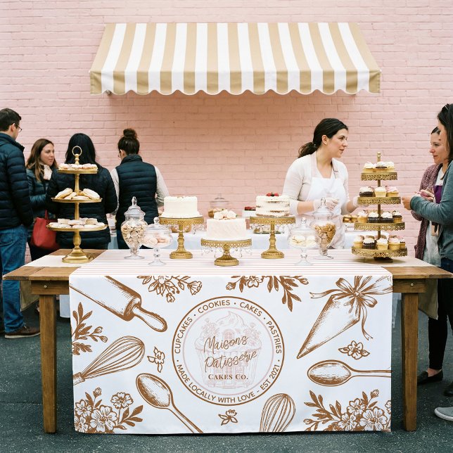 Chic Baking Utensils Bakery Logo Market Booth Sign Tischdecke (Chic Baking Utensils Bakery Logo Market Booth Sign Tablecloth)