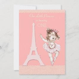Chic Ballerina Eiffel Tower Chevrons 1. Geburtstag Einladung