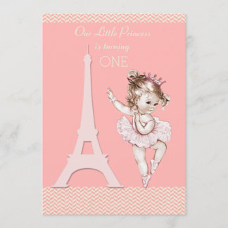 Chic Ballerina Eiffel Tower Chevrons 1. Geburtstag Einladung