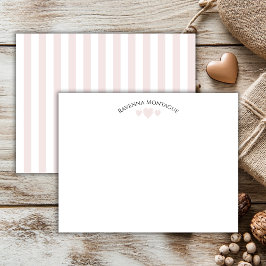 Chic Ballet Pink Cracked Hearts Striped Note Card Mitteilungskarte