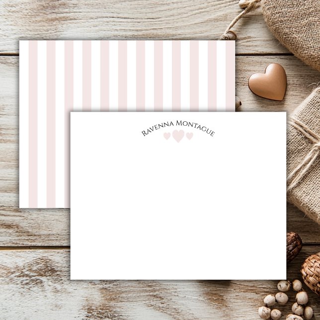 Chic Ballet Pink Cracked Hearts Striped Note Card Mitteilungskarte (Von Creator hochgeladen)