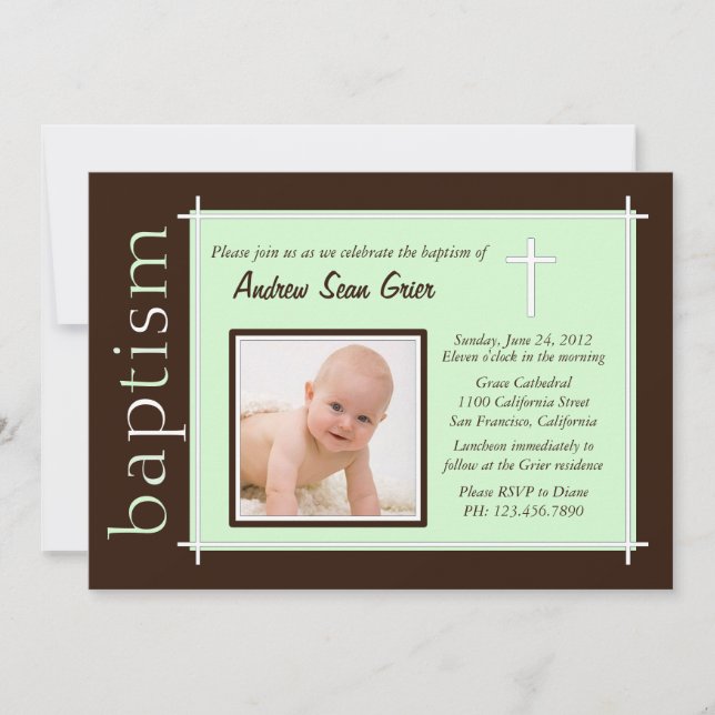 Chic Baptism Foto Einladung [grün] (Vorderseite)