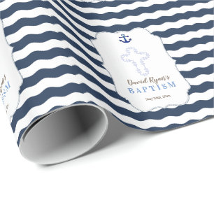 Chic Baptisse Nautical Navy Waves Anker Geschenkpapier