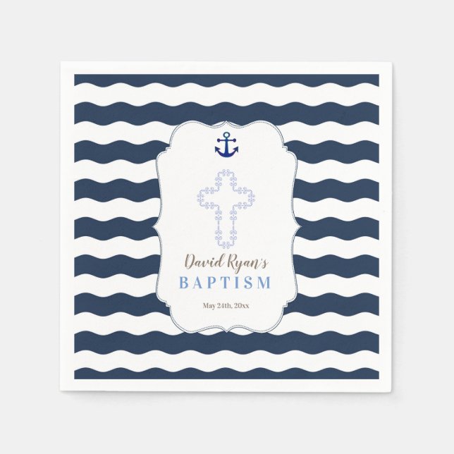 Chic Baptisse Nautical Navy Waves Anker Serviette (Vorderseite)