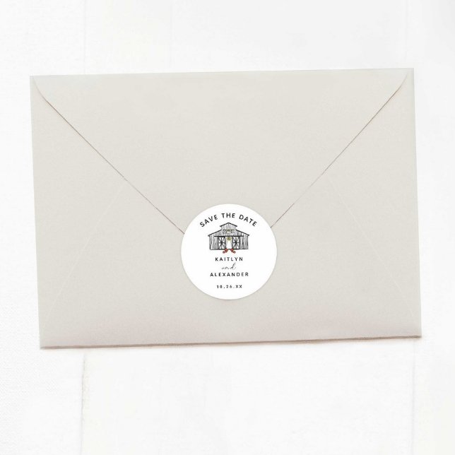 Chic Barn Save the Date Runder Aufkleber (Von Creator hochgeladen)