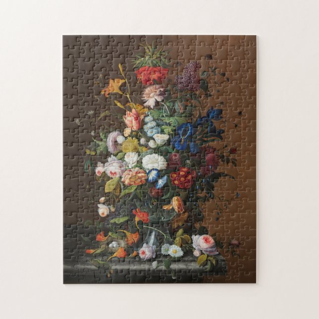 Chic barocke Blume noch Leben Kunst Ölgemälde Puzzle (Vertikal)