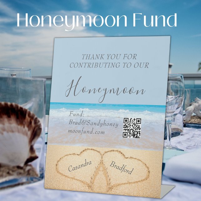 Chic Beach Hochzeit 2 Herz im Sand Sockelschild (Von Creator hochgeladen)