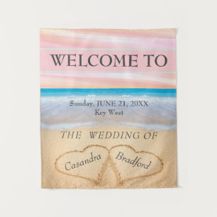 Chic Beach Hochzeit 2 Herz im Sand Wandteppich