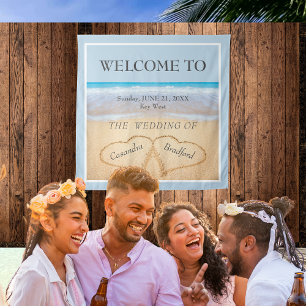 Chic Beach Hochzeit 2 Herz im Sand Wandteppich