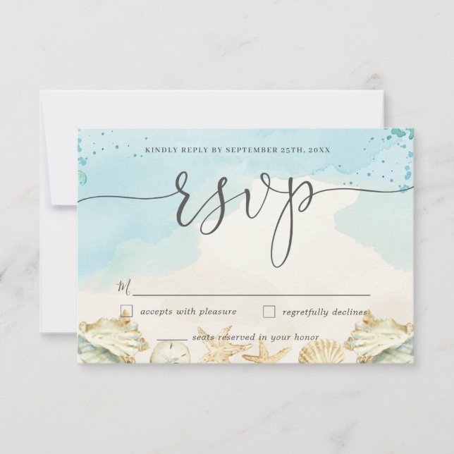 Chic Beach Hochzeit in Urlaubsort RSVP Card Karte (Vorderseite)