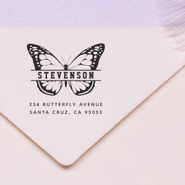 Chic Beautiful Butterfly Nachname Rücksendeadresse Permastempel (Stamp Mock-up)