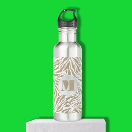 Chic Beige Animal Print Monogram Edelstahlflasche