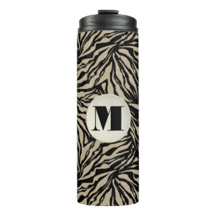 Chic Beige Black Animal Print Mit Monogramm Thermosbecher