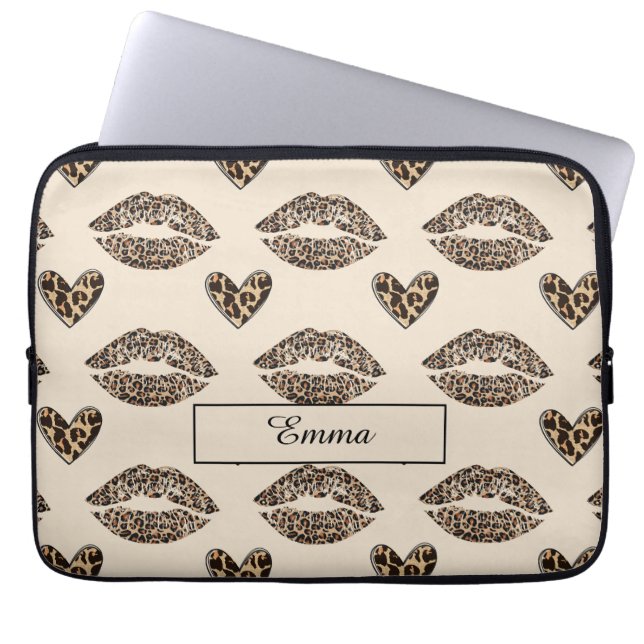 Chic Beige & Black Cheetah Print Laptopschutzhülle (Vorderseite)