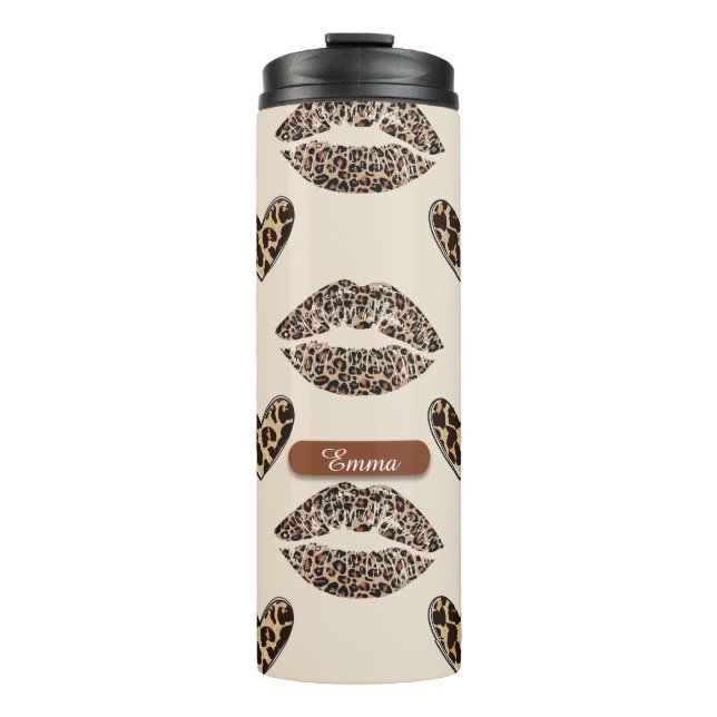 Chic Beige & Black Cheetah Print Thermosbecher (Vorderseite)