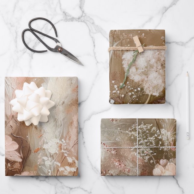 Chic Beige Blush Boho Floral Geschenkpapier Set (Vorderseite)