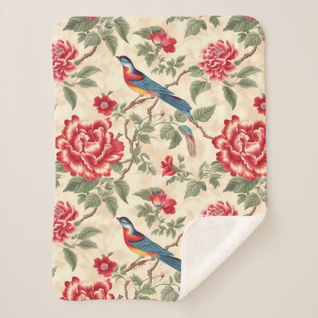 Chic Beige Chinoiserie Sherpadecke (Vorderseite)