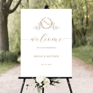 Chic Beige Cream Monogram Wedding Welcome Sign Poster