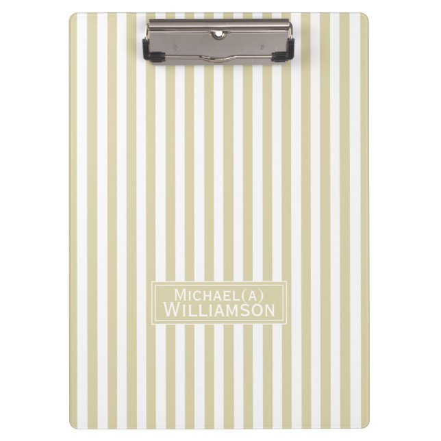 Chic Beige Ecru White Strip: Trendy Personalisiert Klemmbrett (Vorderseite)