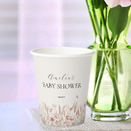 Chic Beige Floral Baby in Bloom Baby Dusche Pappbecher