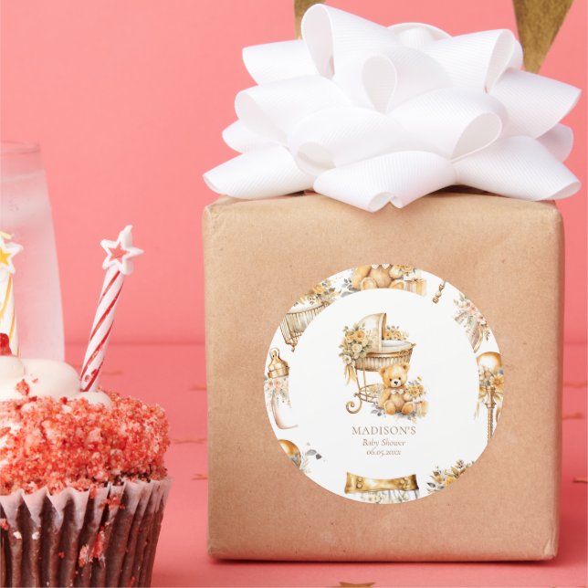 Chic Beige Gold Bassinet Custom Runder Aufkleber (Party)