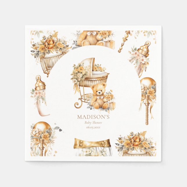 Chic Beige & Gold Bassinet Custom Serviette (Vorderseite)