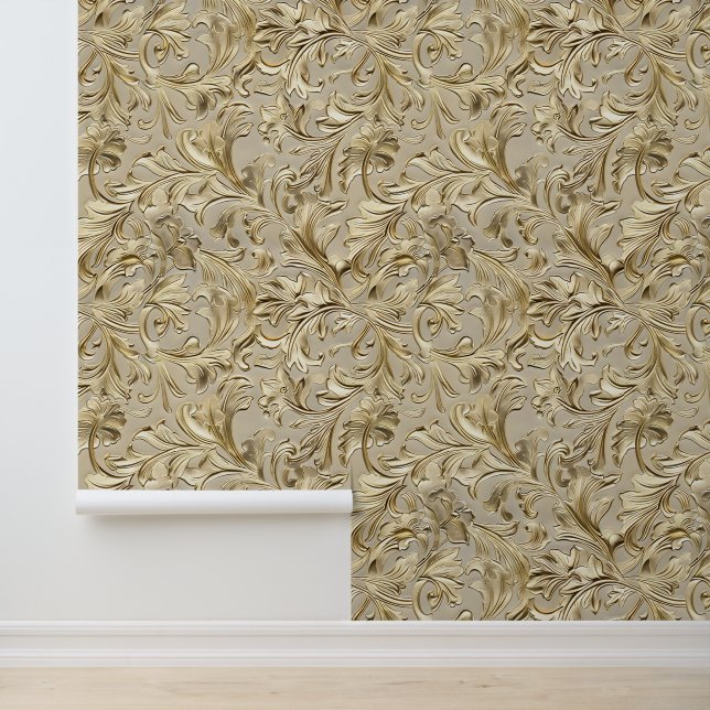Chic beige goldgeprägtes Glattleder Tapete (Anwendung)
