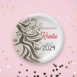 Chic Beige Hair Stylist Graduation Party Retro Pappteller