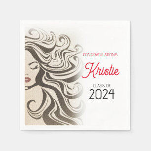 Chic Beige Hair Stylist Graduation Party Retro Serviette