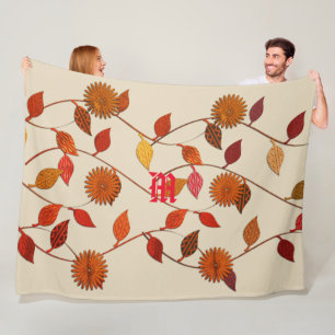 Chic Beige Leaf Blume Bloral Fall Blanket Fleecedecke