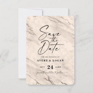 Chic Beige Marmor mit Champagner Foil Details Save The Date