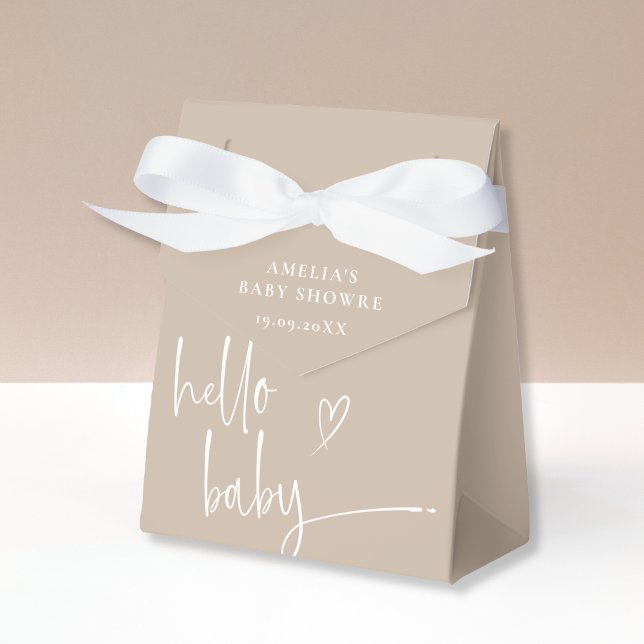 Chic Beige Minimalistisch Hello Baby Dusche Geschenkschachtel (Von Creator hochgeladen)