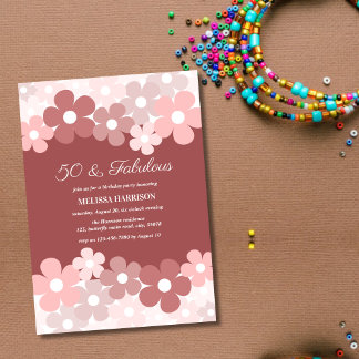 Chic Beige Peach Brown Blume 50 Fabulous Geburtsta Einladung