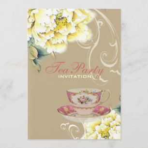 Chic beige Peony Aquarell Blumenmotiv Brautparty Einladung
