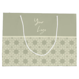 Chic Beige Sage Green Strip Custom Business Logo Große Geschenktüte