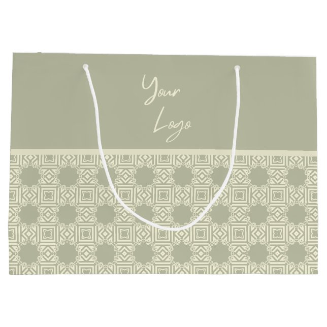 Chic Beige Sage Green Strip Custom Business Logo Große Geschenktüte (Rückseite)