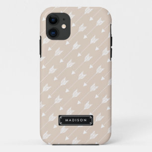 Chic-beige Stammes- Leinenpfeile personalisiert iPhone 11 Hülle