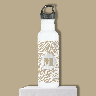 Chic Beige Zebra Print Monogram Edelstahlflasche