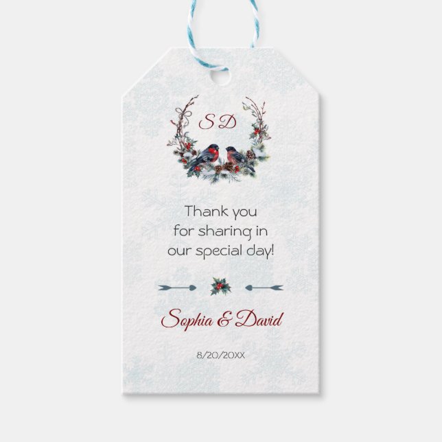 Chic Berries Bullfinch Winter Wreath Wedding Geschenkanhänger (Vorderseite)