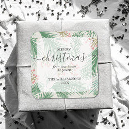 Chic Berries und Branches Weihnachten Quadratischer Aufkleber