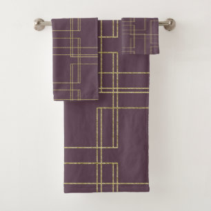 Chic Berry Mauve & Gold Geometrischer Glam Badhandtuch Set