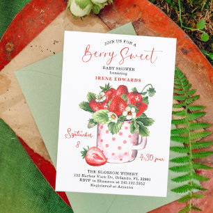 Chic Berry Sweet Strawberries Babydusche Einladung