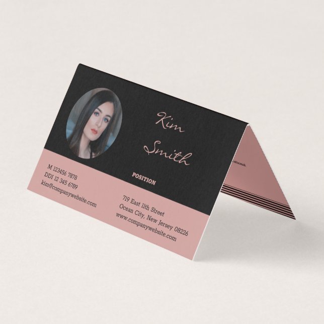 Chic Beruflich Black Pink Falted Business Card (Vorderseite)
