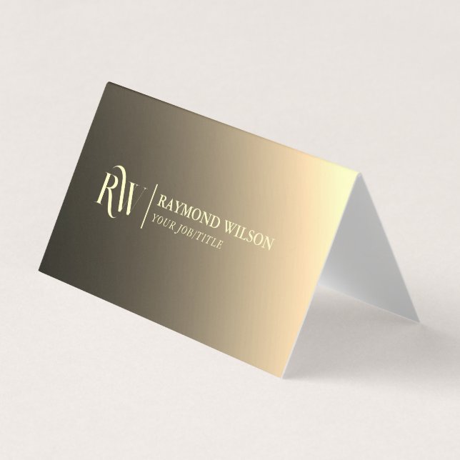 Chic Beruflich Gradient Imitats Gold Monogram Visitenkarten (Vorderseite)