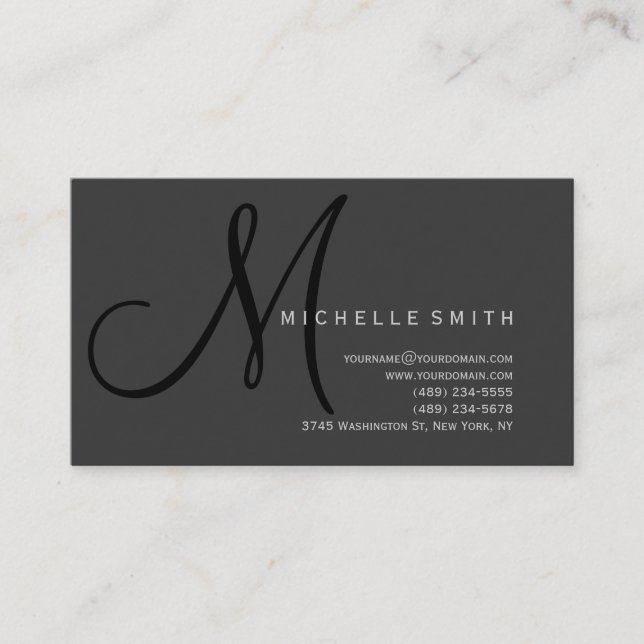 Chic Beruflich Monogram Gray Business Card Visitenkarte (Vorderseite)