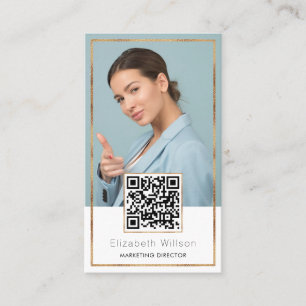 Chic Beruflich QR Code Gold Glitzer Frame Foto Visitenkarte